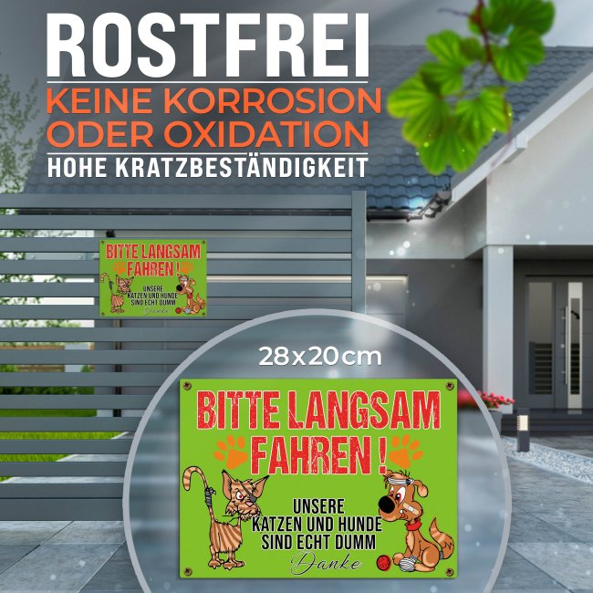 Hinweis-Outdoorschild - Bitte langsam fahren - 28 x 20 cm