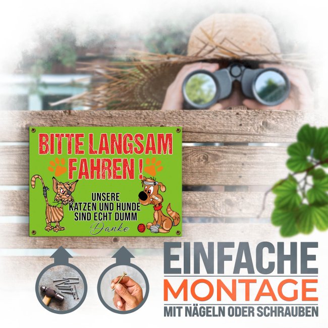 Hinweis-Outdoorschild - Bitte langsam fahren - 28 x 20 cm
