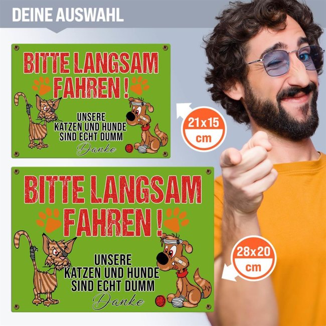 Hinweis-Outdoorschild - Bitte langsam fahren - 28 x 20 cm