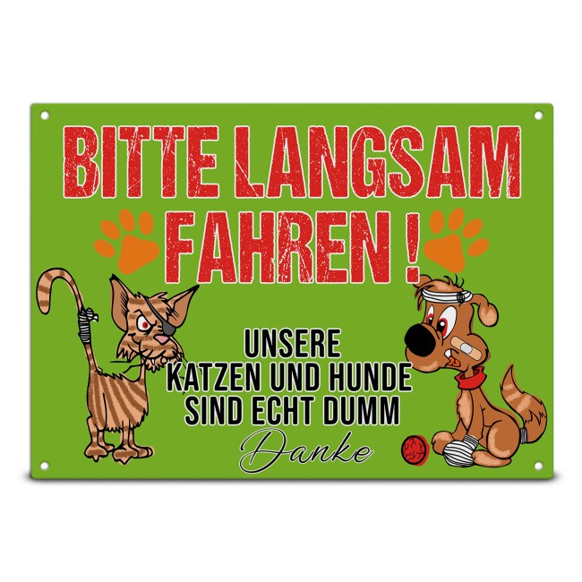 Hinweis-Outdoorschild - Bitte langsam fahren - 28 x 20 cm