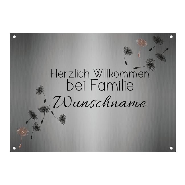 Outdoorschild - Willkommen bei Familie - mit Pusteblume