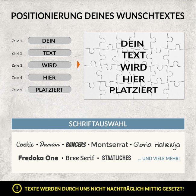 Puzzle mit pers&ouml;nlicher Botschaft selbst gestalten - Beige mit Blumenkranz - 24 Teile im Briefumschlag mit Goldinlay
