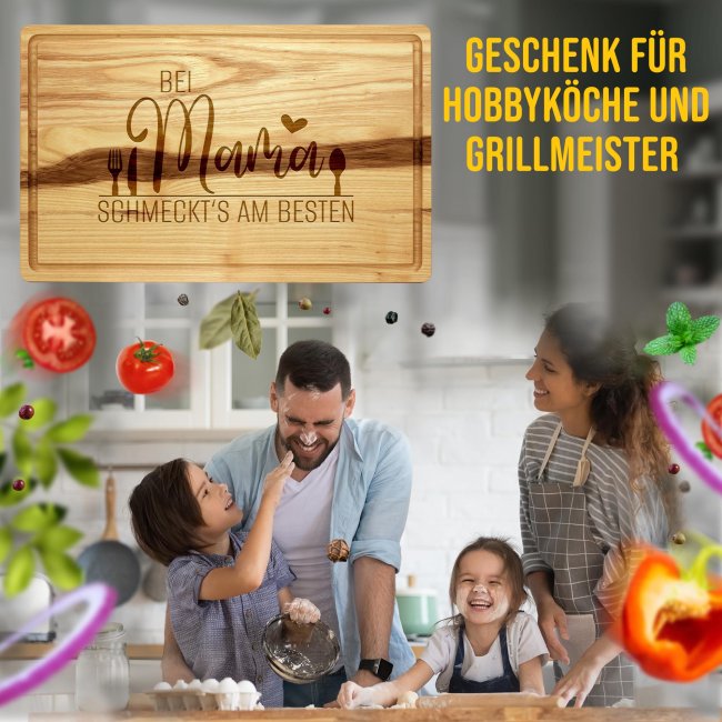 Gro&szlig;es Schneidebrett mit Gravur - Bei Mama schmeckts am besten