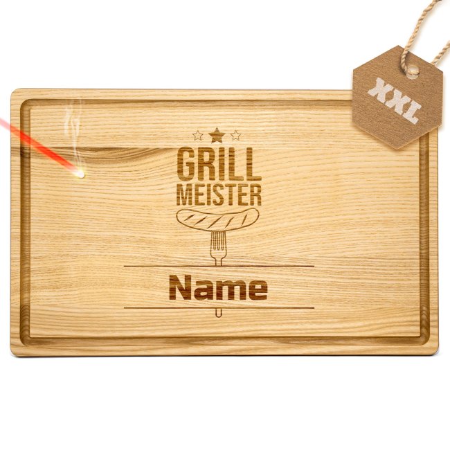 Gro&szlig;es Schneidebrett mit Gravur - Grillmeister - mit Name personalisierbar