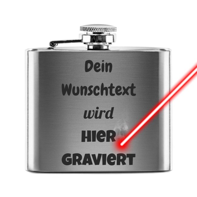 Flachmann mit Gravur personalisierbar Text in zwei Gr&ouml;&szlig;en und Farben