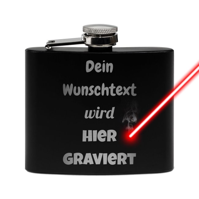 Flachmann personalisierbar mit Textgravur - 140 ml in Schwarz