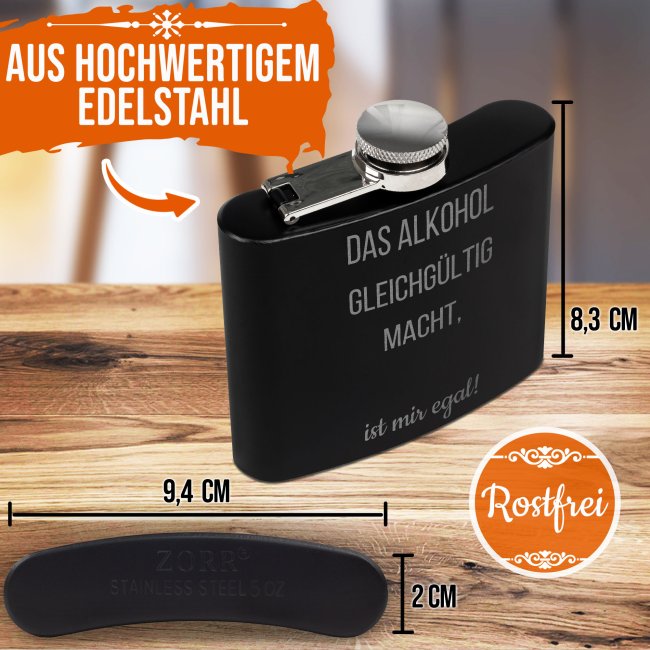 Flachmann personalisierbar mit Textgravur - 140 ml in Schwarz