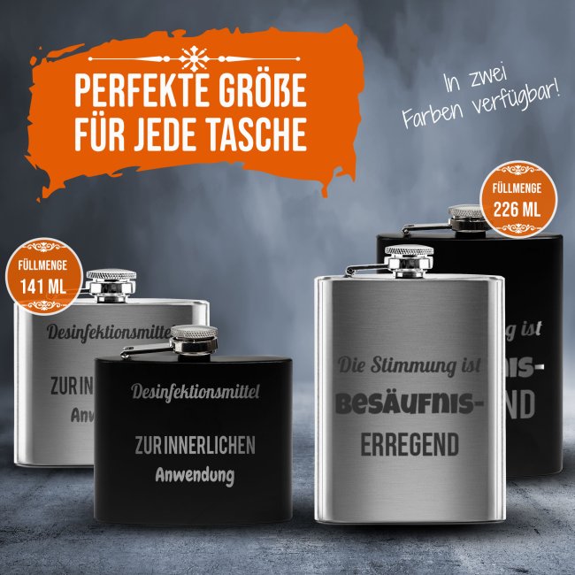 Flachmann personalisierbar mit Textgravur - 140 ml in Schwarz