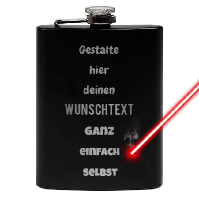 Flachmann personalisierbar mit Textgravur - 225 ml in Schwarz