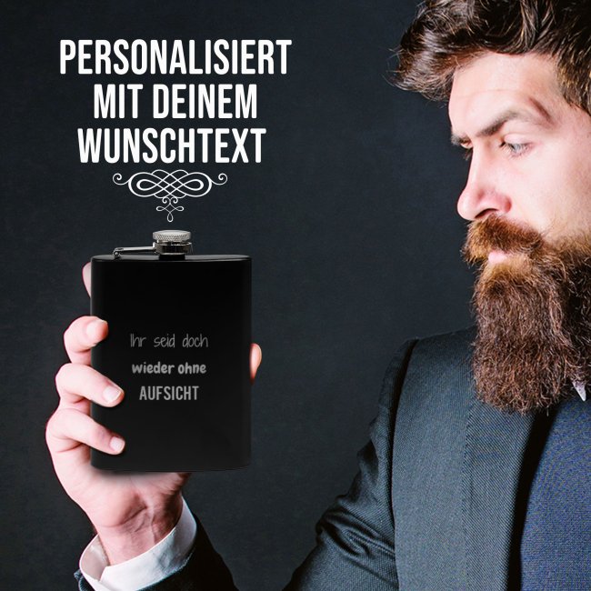 Flachmann personalisierbar mit Textgravur - 225 ml in Schwarz