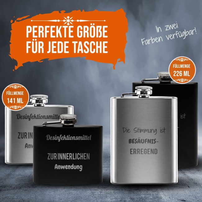 Flachmann personalisierbar mit Textgravur - 225 ml in Schwarz