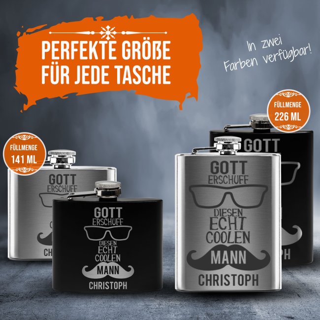 Flachmann mit Name - Gott erschuf - 225 ml in Schwarz