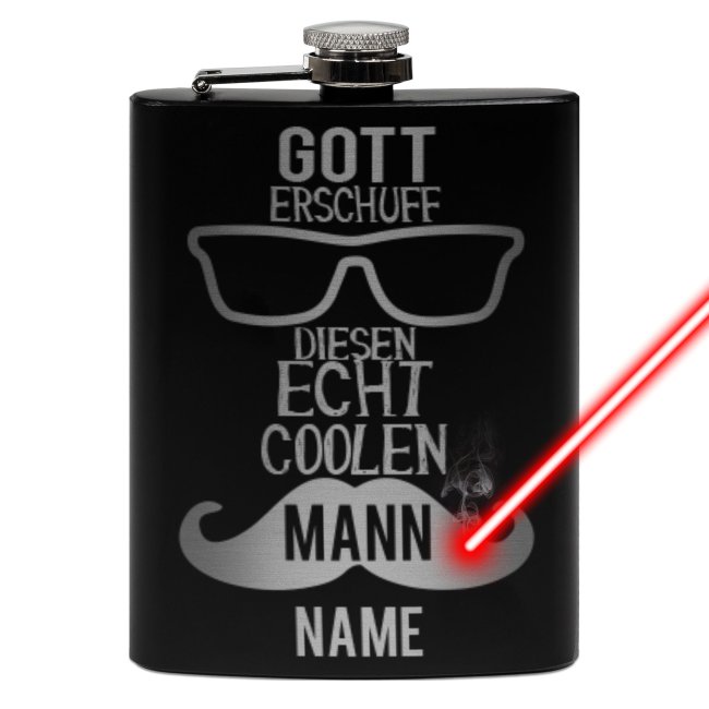 Flachmann mit Name - Gott erschuf - 225 ml in Schwarz