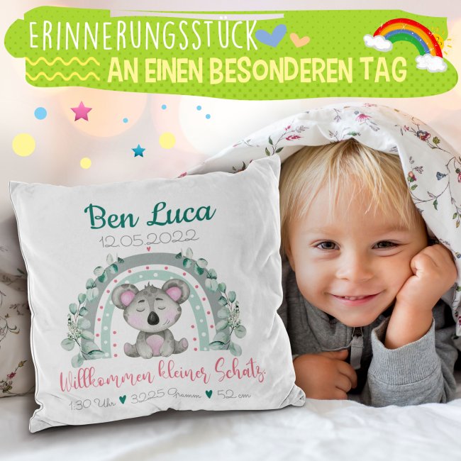 Kissen mit Koala - Kleiner Schatz - personalisierbar mit Name und Geburtsdaten