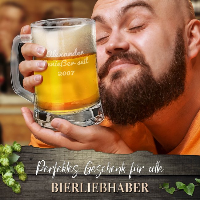 Personalisiertes Bierglas mit Gravur selbst gestalten - mit Henkel - 450 ml