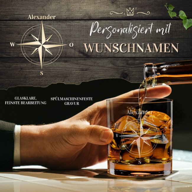 Whiskyglas - Kompass-Name - 300 ml