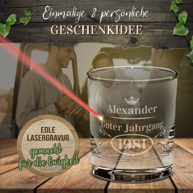 Whiskyglas - Guter Jahrgang-Jahr &amp; Name - 300 ml