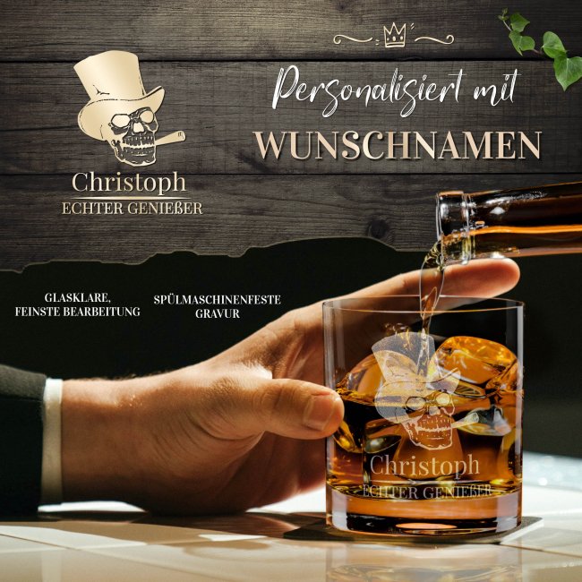 Whiskyglas - Totenkopf Echter Genie&szlig;er-Name - 300 ml