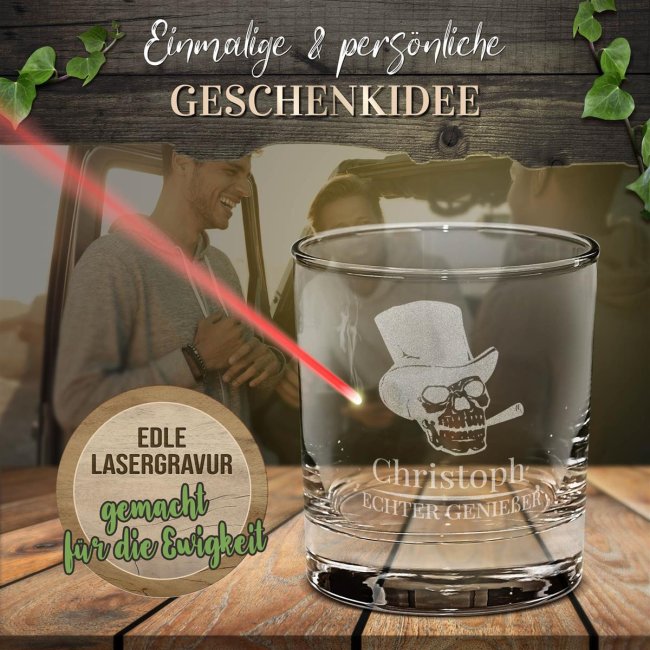 Whiskyglas - Totenkopf Echter Genie&szlig;er-Name - 300 ml