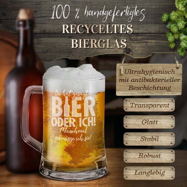 Glas-Bierkrug - Bier oder ich - OnDemand 450 ml - mit Henkel