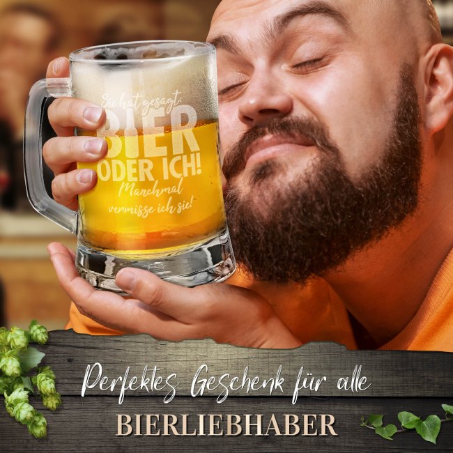 Glas-Bierkrug - Bier oder ich - OnDemand 450 ml - mit Henkel