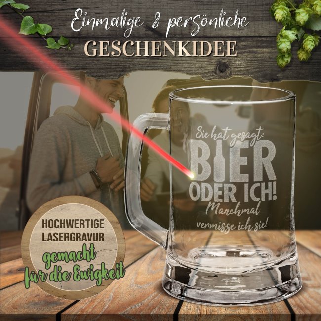 Glas-Bierkrug - Bier oder ich - OnDemand 450 ml - mit Henkel