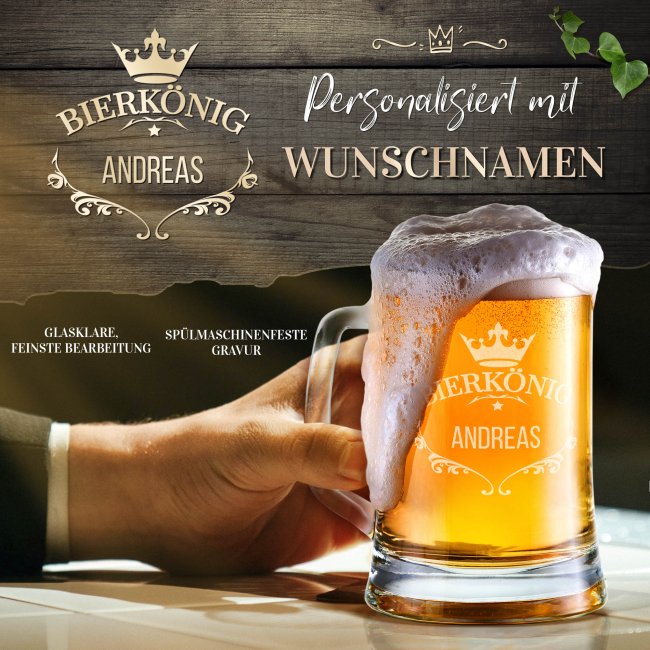 Glas-Bierkrug - Bierk&ouml;nig-Name - 450 ml - mit Henkel