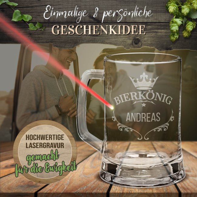 Glas-Bierkrug - Bierk&ouml;nig-Name - 450 ml - mit Henkel