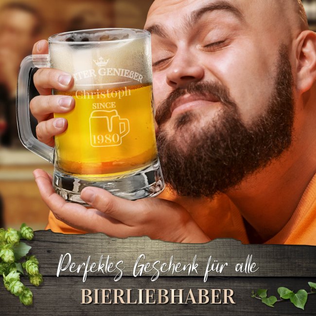 Glas-Bierkrug - Echter Genie&szlig;er-Jahr &amp; Name - 450 ml - mit Henkel