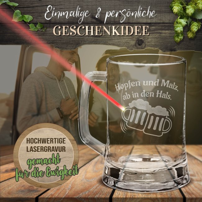 Glas-Bierkrug - Hopfen und Malz - OnDemand 450 ml - mit Henkel