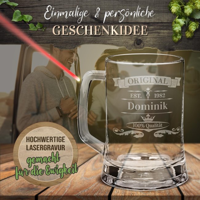 Glas-Bierkrug - Original-Jahr &amp; Name - 450 ml - mit Henkel