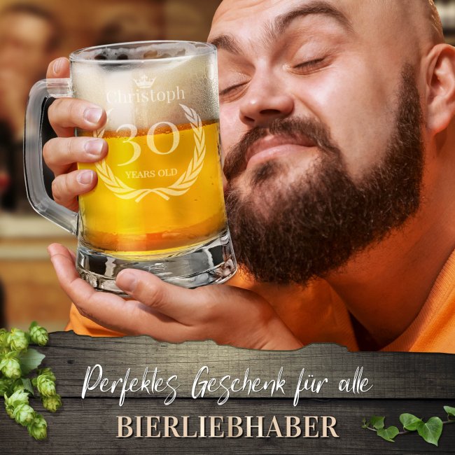 Glas-Bierkrug - Years old-Jahr &amp; Name - 450 ml - mit Henkel