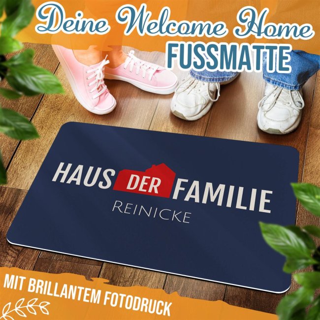 Filz-Fu&szlig;matte - Haus der Familie - mit Name personalisieren - 60 x 40 cm