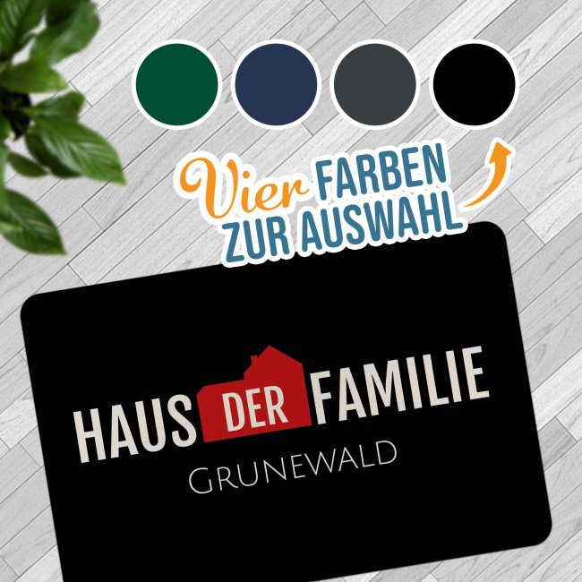 Filz-Fu&szlig;matte - Haus der Familie - mit Name personalisieren - 60 x 40 cm