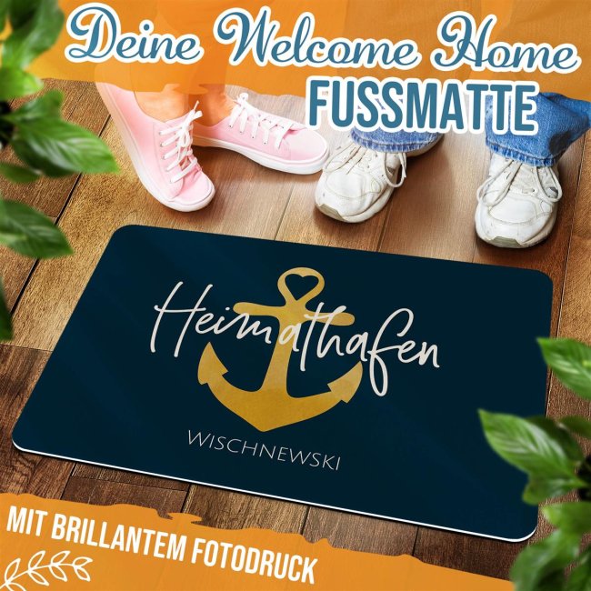 Filz-Fu&szlig;matte - Heimathafen - mit Name personalisieren - 60 x 40 cm