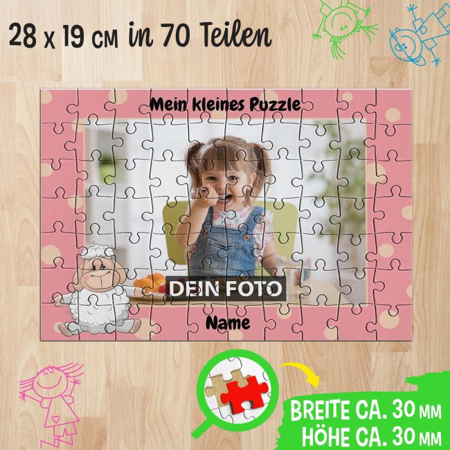 Fotopuzzle f&uuml;r Kinder selbst gestalten - Mein kleines Puzzle mit Name - Schaf - 70 Teile