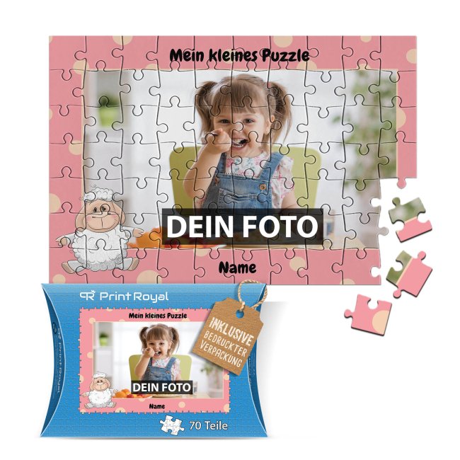 Fotopuzzle f&uuml;r Kinder selbst gestalten - Mein kleines Puzzle mit Name - Schaf - 70 Teile