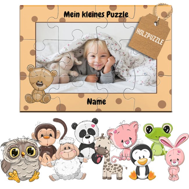 Holzpuzzle f&uuml;r Kinder selbst gestalten - Kleines Puzzle mit Name - Tier -