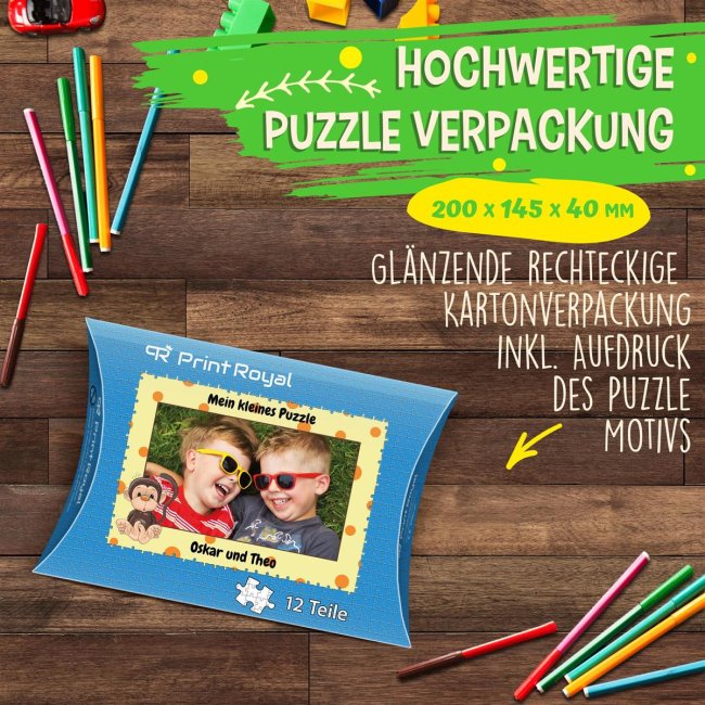 Holzpuzzle mit Foto selbst gestalten f&uuml;r Kinder - Kleines Puzzle mit Name - Affe - 12 Teile