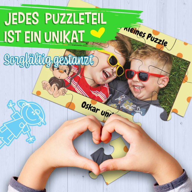 Holzpuzzle mit Foto selbst gestalten f&uuml;r Kinder - Kleines Puzzle mit Name - Affe - 12 Teile