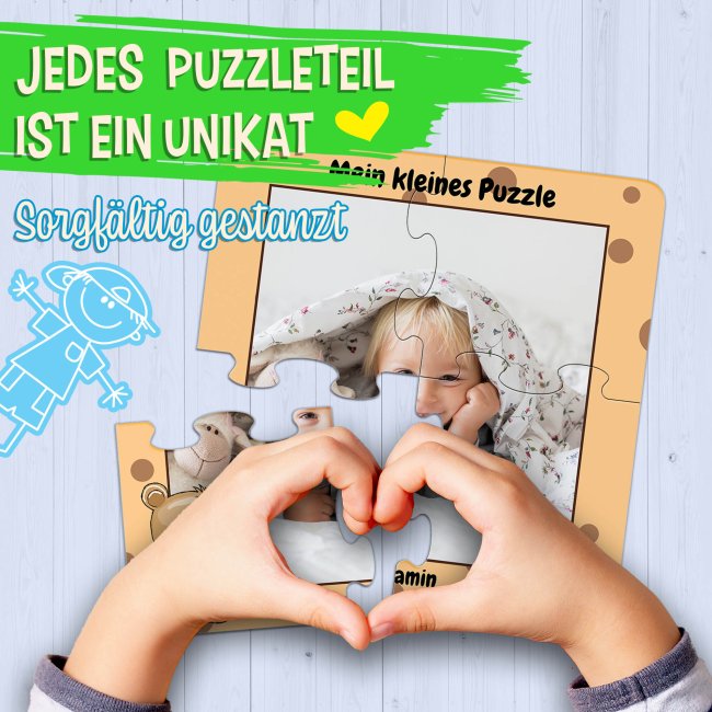 Holzpuzzle mit Foto selbst gestalten f&uuml;r Kinder - Kleines Puzzle mit Name - B&auml;r - 4 Teile