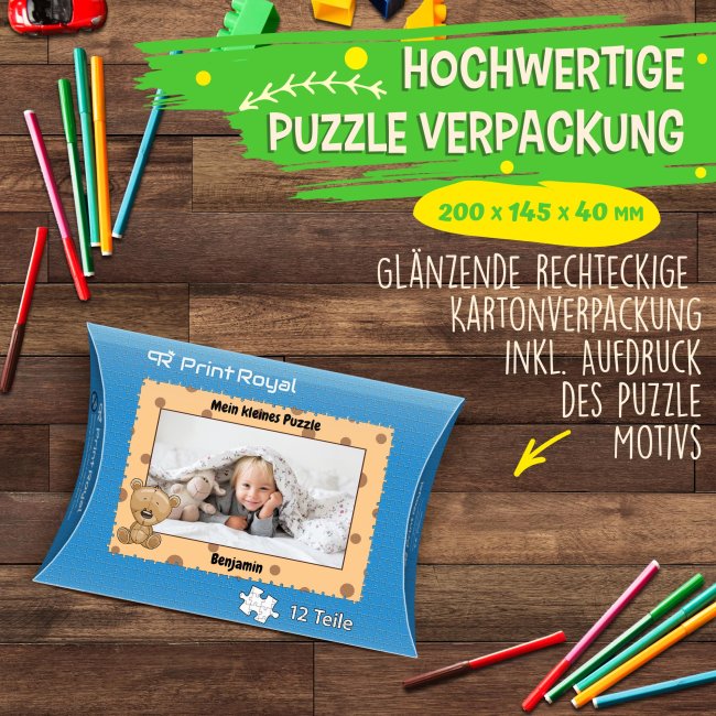 Holzpuzzle mit Foto selbst gestalten f&uuml;r Kinder - Kleines Puzzle mit Name - B&auml;r - 12 Teile