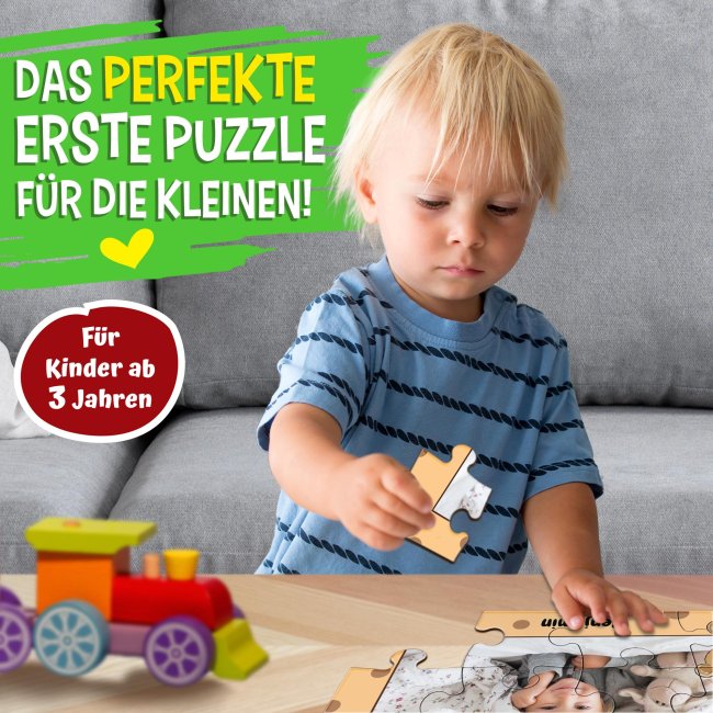 Holzpuzzle mit Foto selbst gestalten f&uuml;r Kinder - Kleines Puzzle mit Name - B&auml;r - 12 Teile