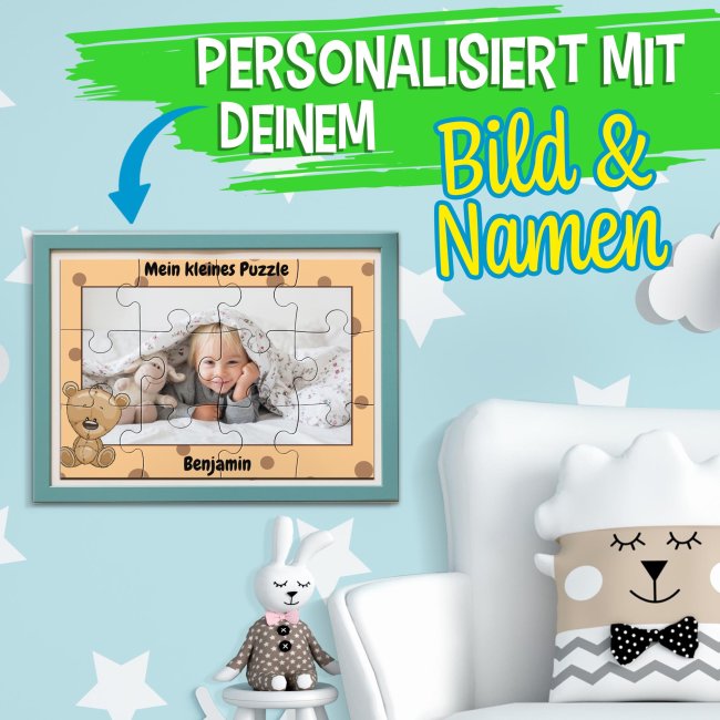 Holzpuzzle mit Foto selbst gestalten f&uuml;r Kinder - Kleines Puzzle mit Name - B&auml;r - 12 Teile