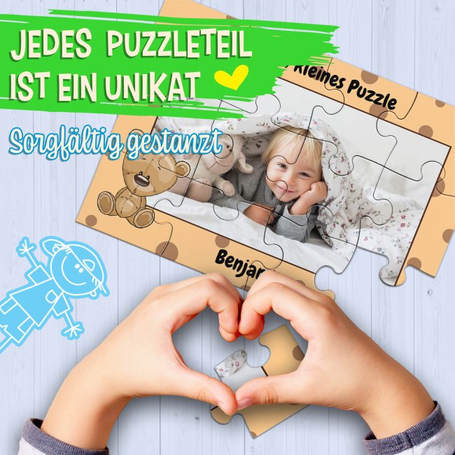 Holzpuzzle mit Foto selbst gestalten f&uuml;r Kinder - Kleines Puzzle mit Name - B&auml;r - 12 Teile