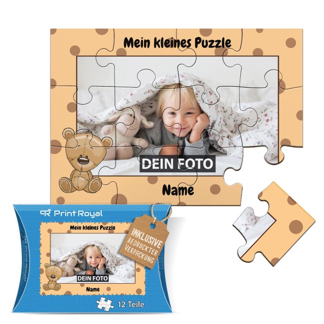 Holzpuzzle mit Foto selbst gestalten f&uuml;r Kinder - Kleines Puzzle mit Name - B&auml;r - 12 Teile