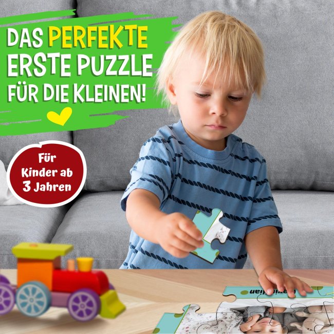 Holzpuzzle mit Foto selbst gestalten f&uuml;r Kinder - Kleines Puzzle mit Name - Frosch - 12 Teile