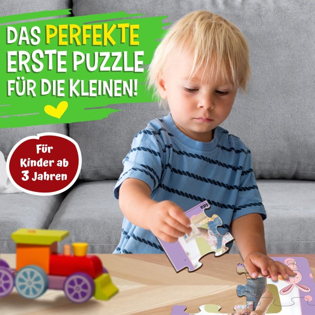 Holzpuzzle mit Foto selbst gestalten f&uuml;r Kinder - Kleines Puzzle mit Name - Hase - 4 Teile