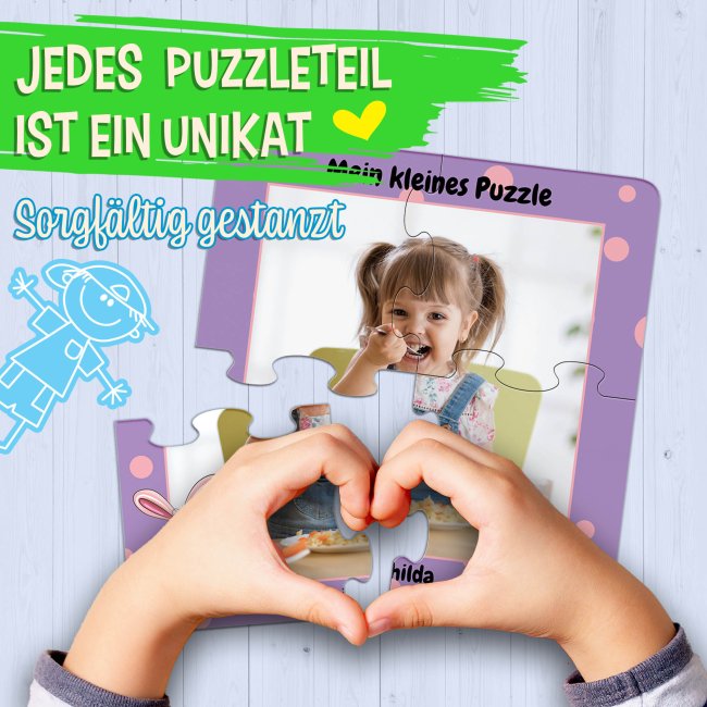 Holzpuzzle mit Foto selbst gestalten f&uuml;r Kinder - Kleines Puzzle mit Name - Hase - 4 Teile