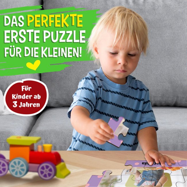 Holzpuzzle mit Foto selbst gestalten f&uuml;r Kinder - Kleines Puzzle mit Name - Hase - 12 Teile